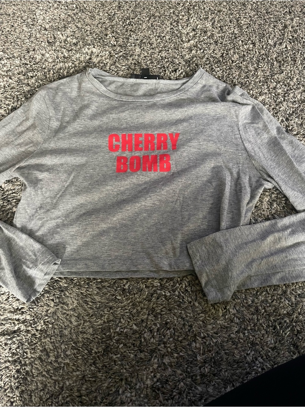 Missguided Gray Cropped Long Sleeve Top with Red Graphic